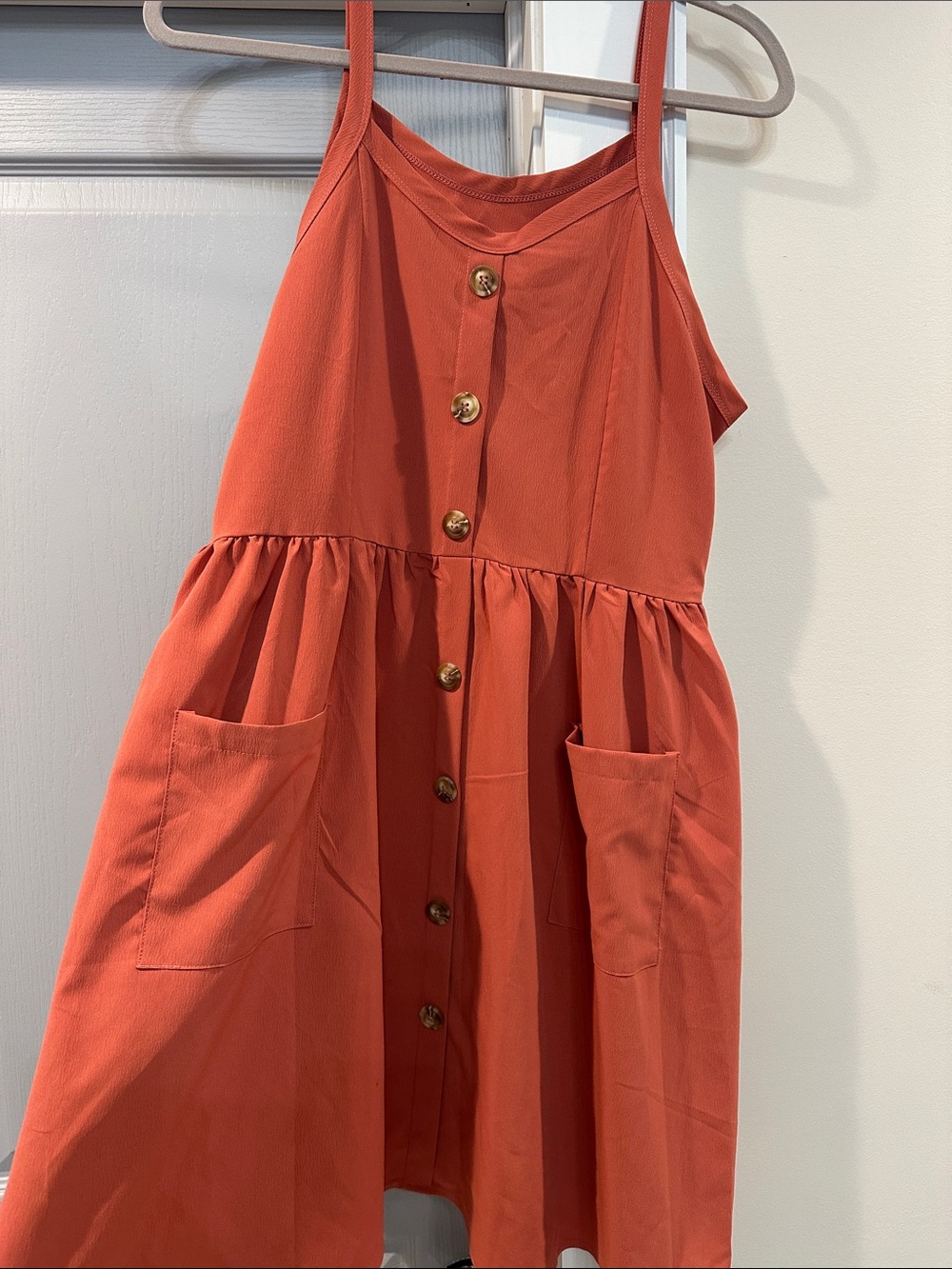 SHEIN Peachy Orange Button-Front Pocket Sundress